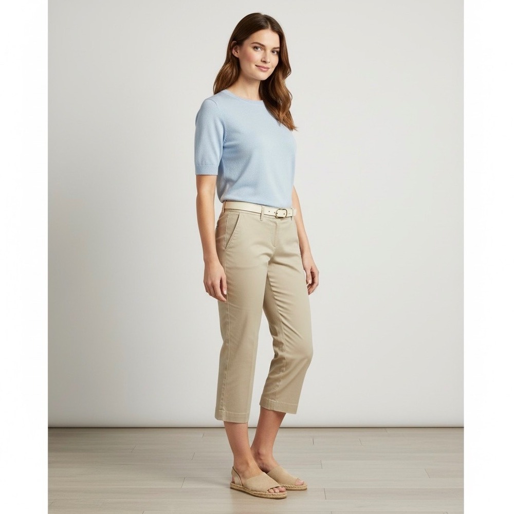 NEW Talbots Signature Style Capri Pants Women 10 Petite Khaki Beige Stretch Crop